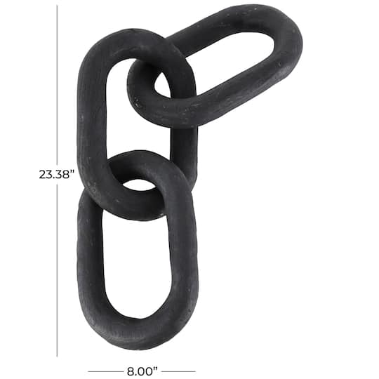 23" Matte Black Distressed Wood 3-Link Chain Sculpture